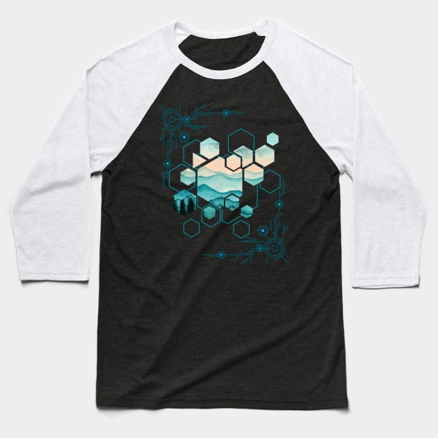 Hexagon Abstract Nature Baseball T-Shirt by pilipsjanuariusDesign